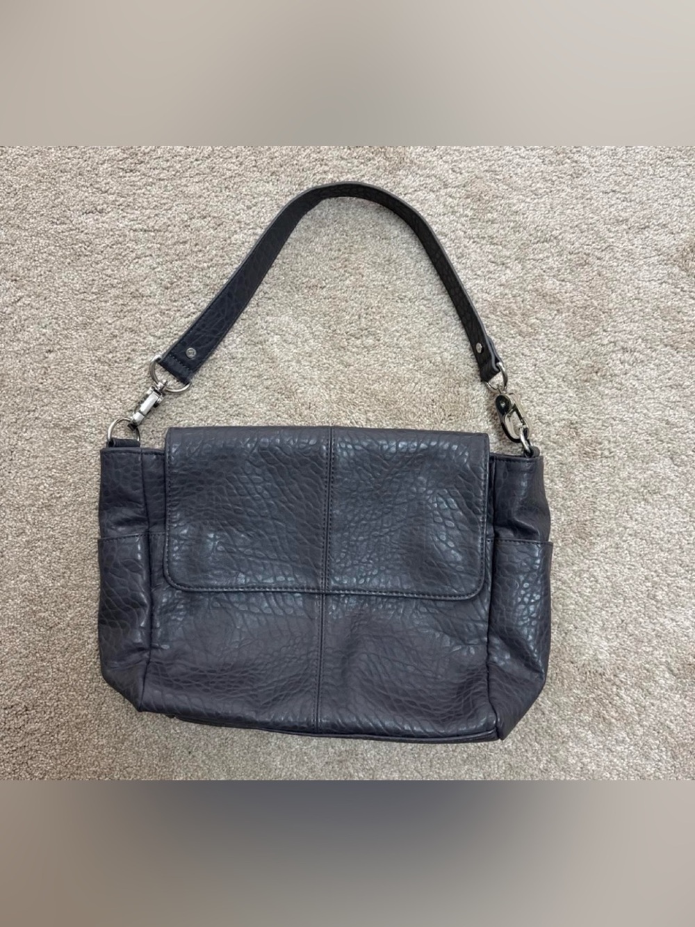 Grey Leather Shoulder Bag - Classic Women's Handbag
